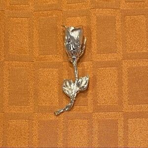 Silver Toned Rosebud Brooch Pin
